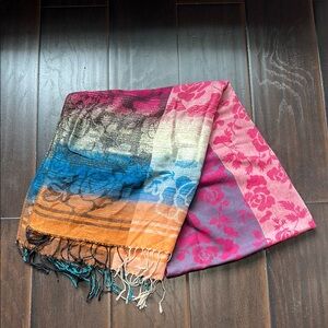 Multicolor Patterned Scarf, pink, blue, orange